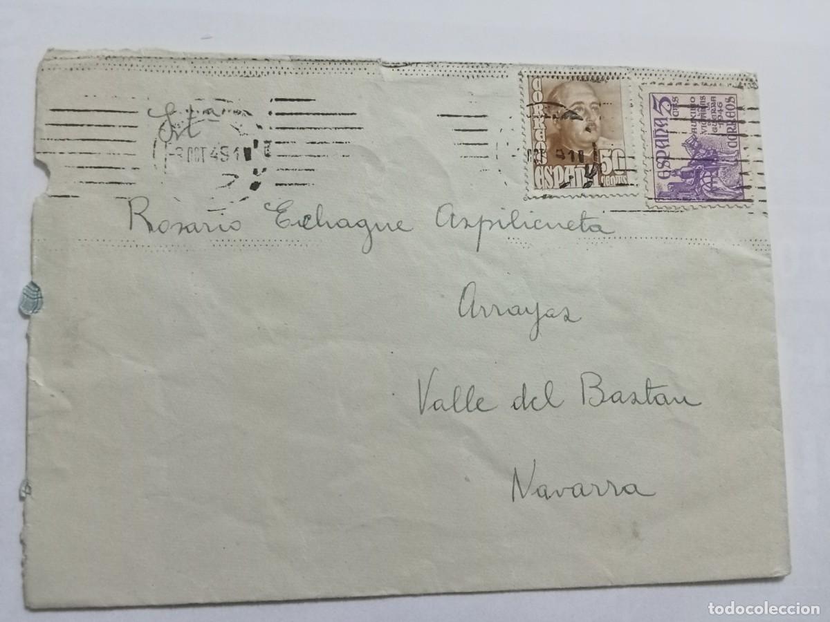 Postales: ESPA&Ntilde;A A&Ntilde;O 1949, SOBRE CIRCULADO DEL VALLE DEL BAZTAN (NAVARRA) A BARCELONA