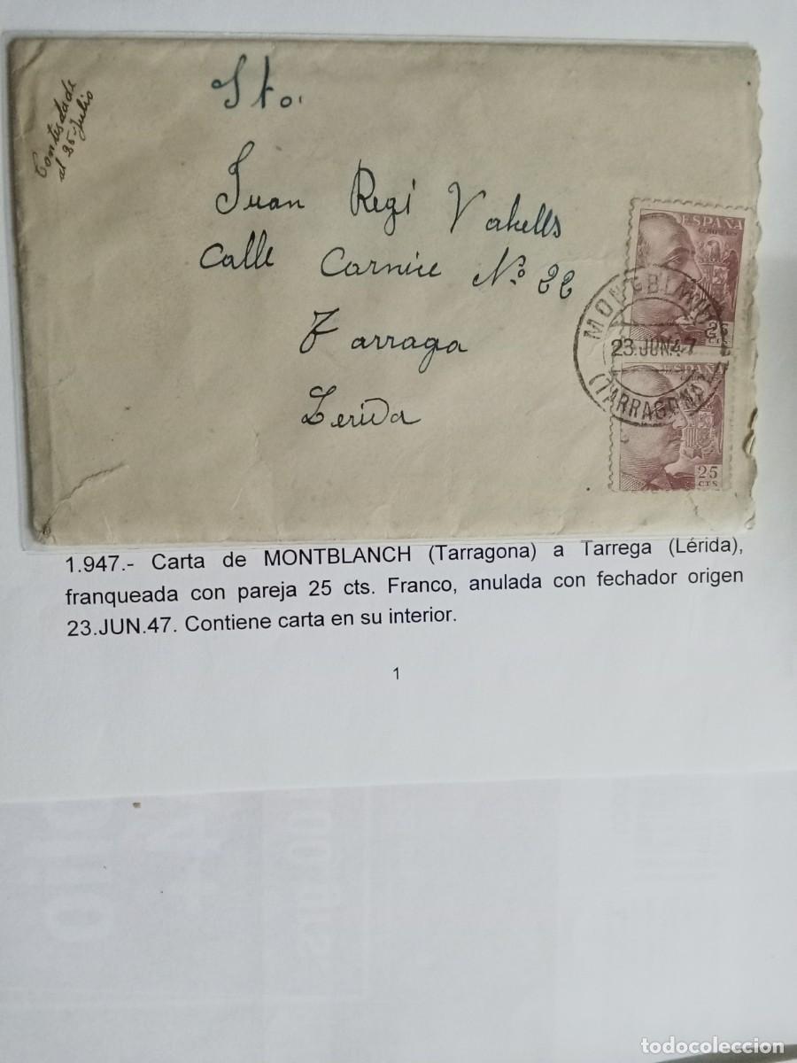 Postales: ESPA&Ntilde;A A&Ntilde;O 1947, CARTA CIRCULADA DE MONTBLANCH (TARRAGONA A T&Aacute;RRAGA (LERIDA)