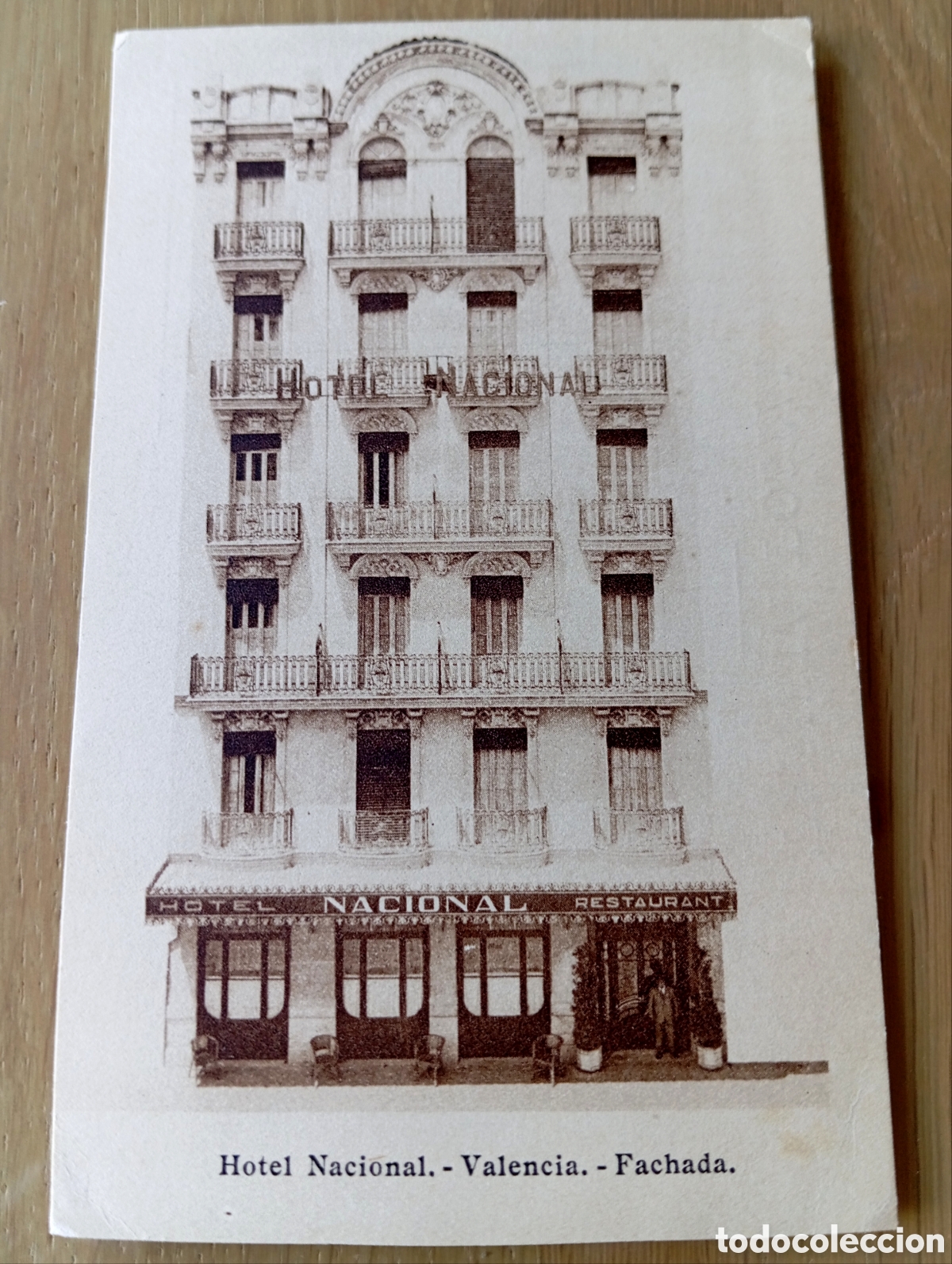 Postales: POSTAL VALENCIA HOTEL NACIONAL FACHADA GR&Aacute;FICAS VILLARROCA IR&Uacute;N MESAS MADRID