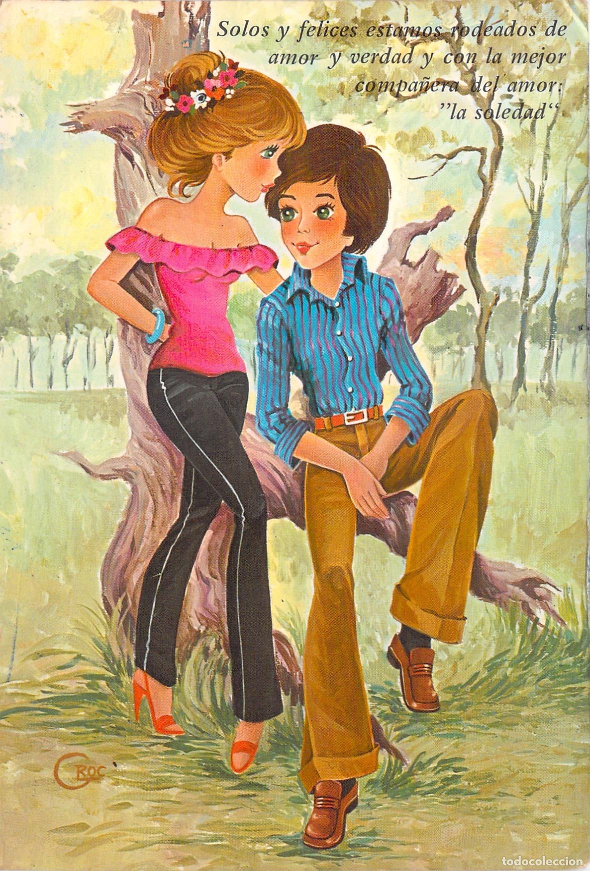 Postales: Postal Ilustraci&oacute;n Rom&aacute;ntica Pareja Roc A&ntilde;os 70