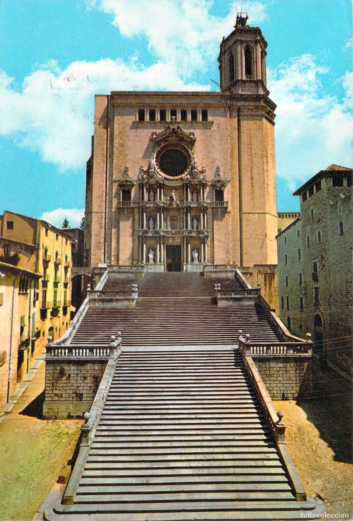 Postales: Postal de la Catedral de Gerona y su Gran Escalinata