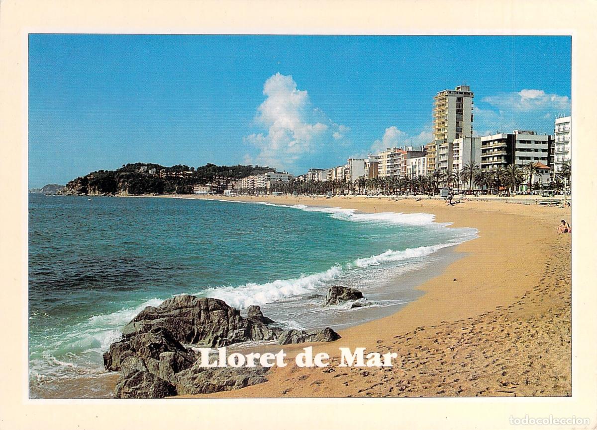 Postales: Postal de la Playa de Lloret de Mar en la Costa Brava
