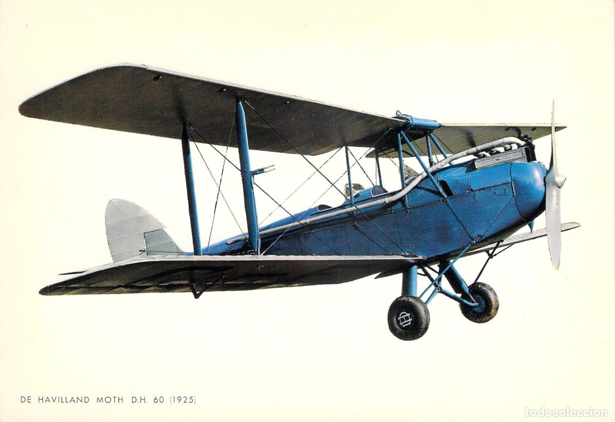 Postales: Postal de Avi&oacute;n Biplano De Havilland Moth D.H. 60 Azul