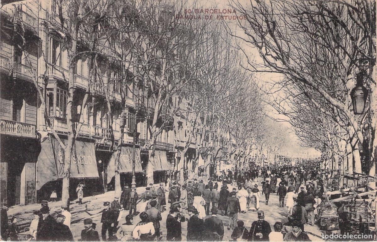 Postales: Postal de Barcelona, Rambla de Estudios, Escena Callejera Hist&oacute;rica