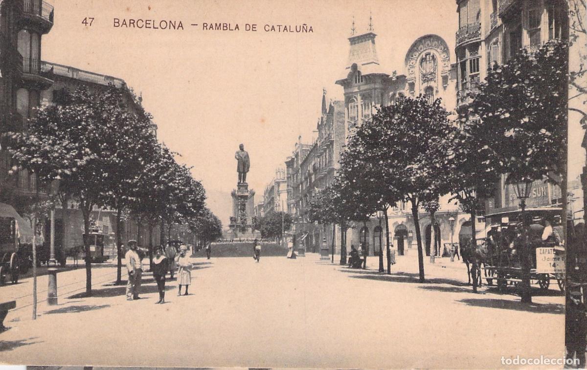 Postales: Postal de Barcelona - Rambla de Catalu&ntilde;a y Monumento a Prim