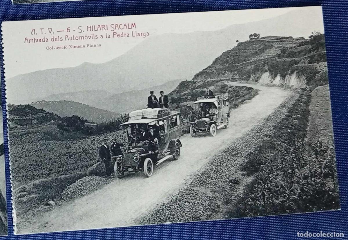 Postales: A.T.V. - 6 - S. HILARI SACALM. ARRIBADA DELS AUTOMOVILS ALA PEDRA LLARGA. COL&middot;LECCI&Oacute; XIMENO PLANAS.