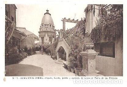 Postales: ANTIGUA POSTAL N&ordm; 7 ALMACENES JORBA CUPULA FUENTE JARDIN Y ESCALERA DE ACCESO AL PASEO DE LAS PERGOL