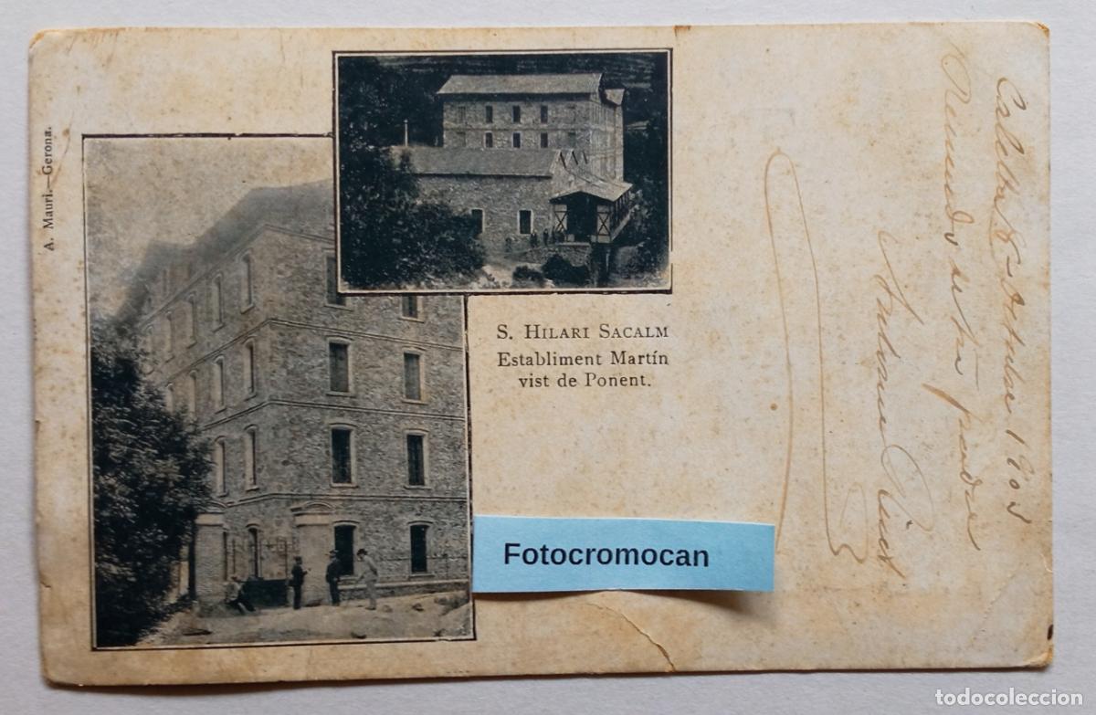 Postales: S. HILARI SACALM. ESTABLIMENT MART&Iacute;N VIST DE PONENT. A. MAURI. GERONA. MATASELLO DE CALELLA