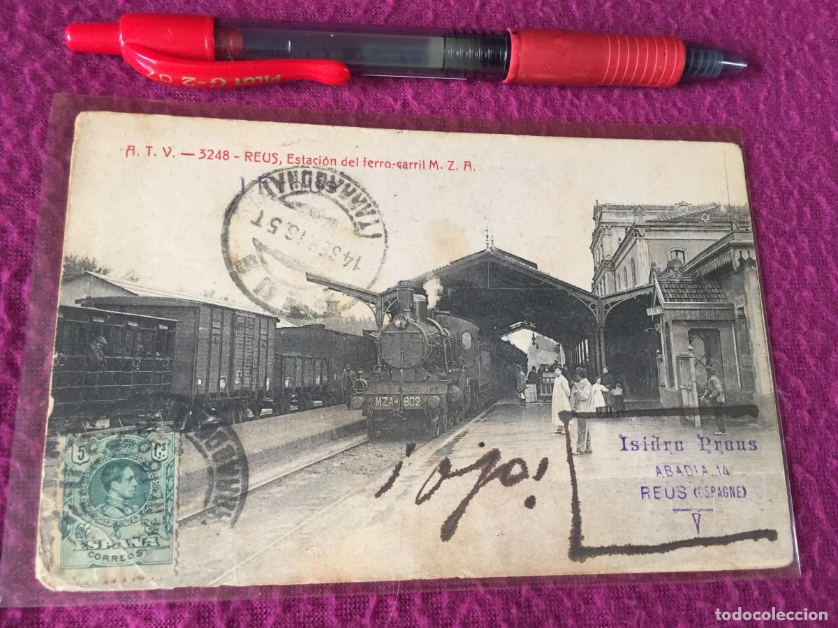Postales: REUS - ESTACION DEL FERROCARRIL M.Z.A. - TREN - ATV 3248 A.T.V - A&Ntilde;O 1916 CON NUMEROSOS CU&Ntilde;OS