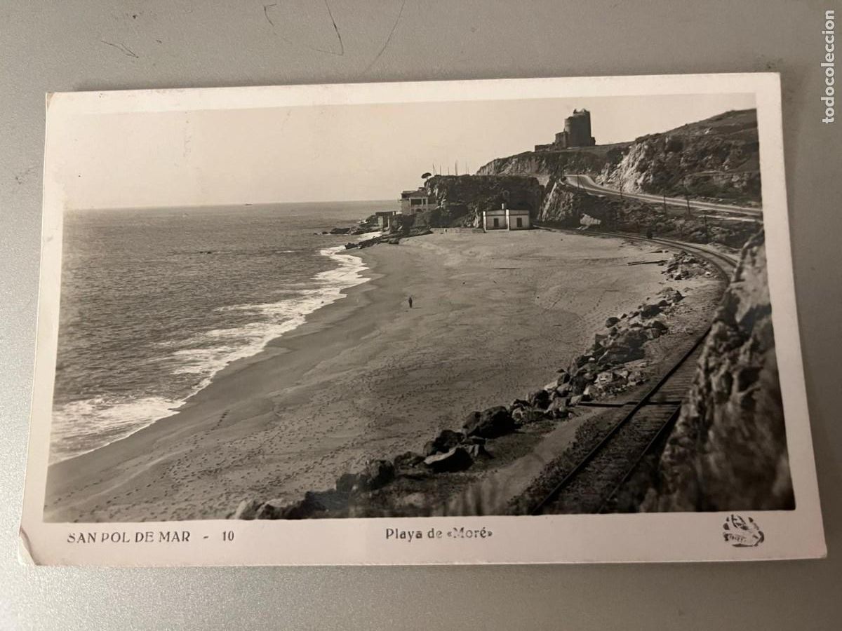 Postales: San Pol de Mar Barcelona playa de Mor&eacute; escrita