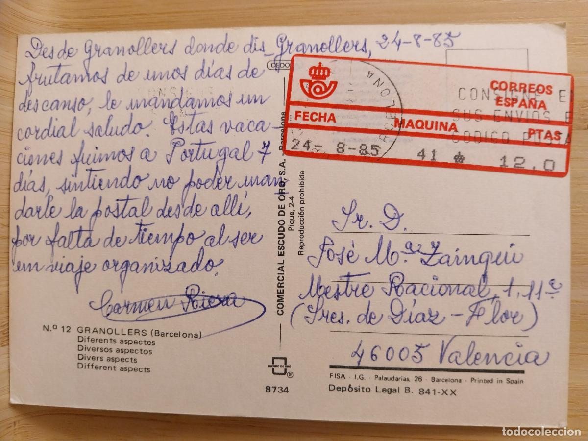 Postales: GRANOLLERS ED FISA 12 CIRCULADA A&Ntilde;O 1985 MATASELLO EN PEGATINA MUY CURIOSO
