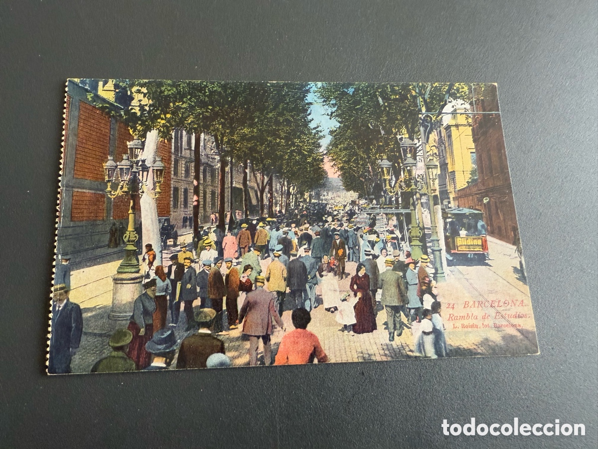 Postales: Postal. 24. BARCELONA. Rambla de Estudios. Coloreada
