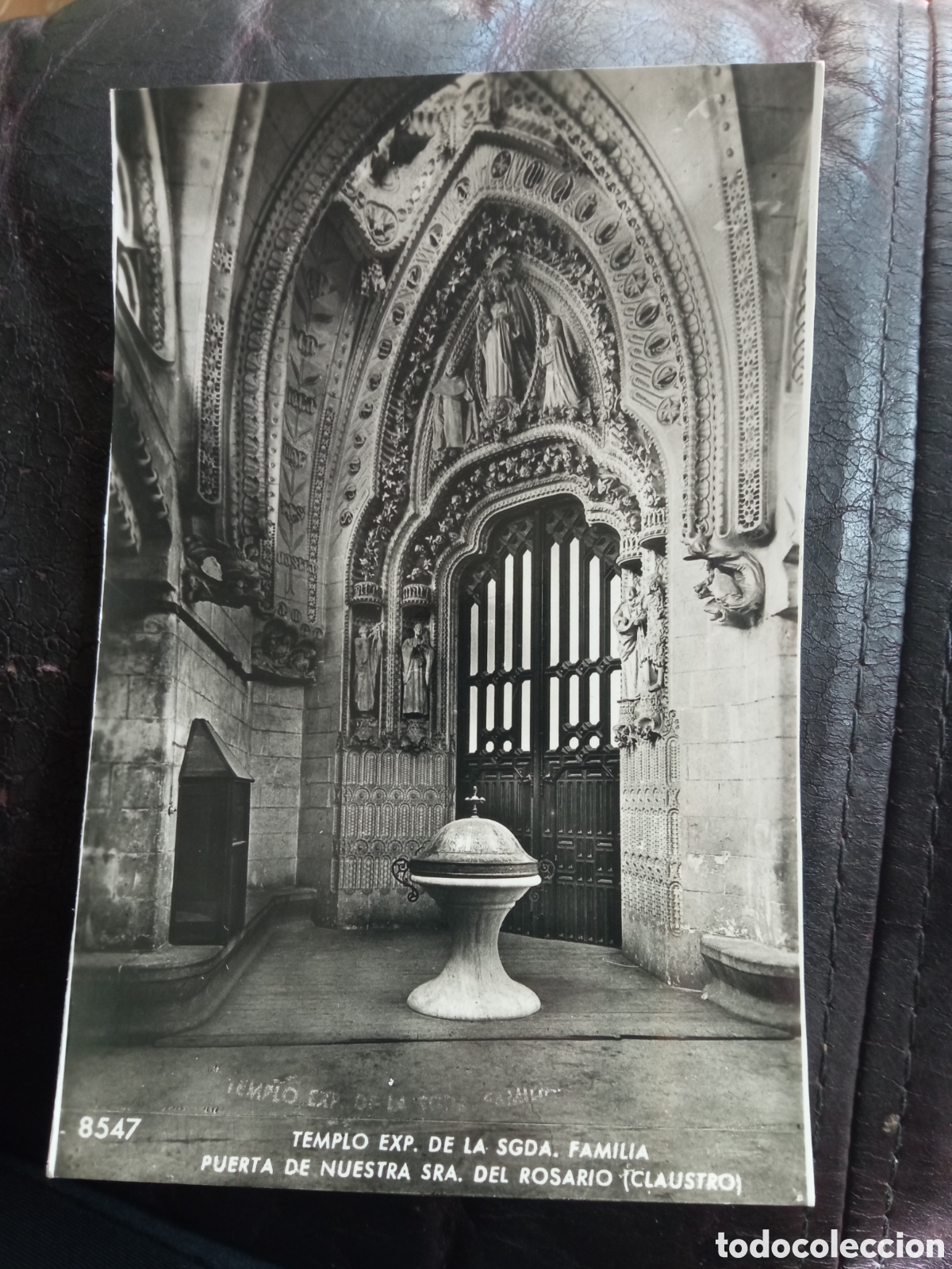 Postales: Antigua postal fotogr&aacute;fica, Templo de la Sagrada Familia, Puerta de Nuestra Se&ntilde;ora del Rosario