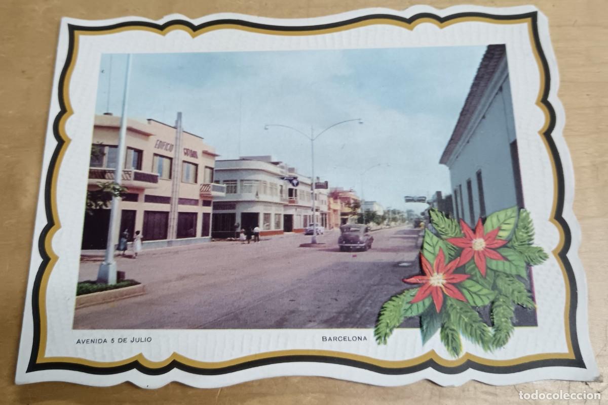 Postales: POSTAL TROQUELADA D&Iacute;PTICO AVENIDA DE JULIO BARCELONA A&Ntilde;O 1955 ESCRITA 14,5X10,5 CM.