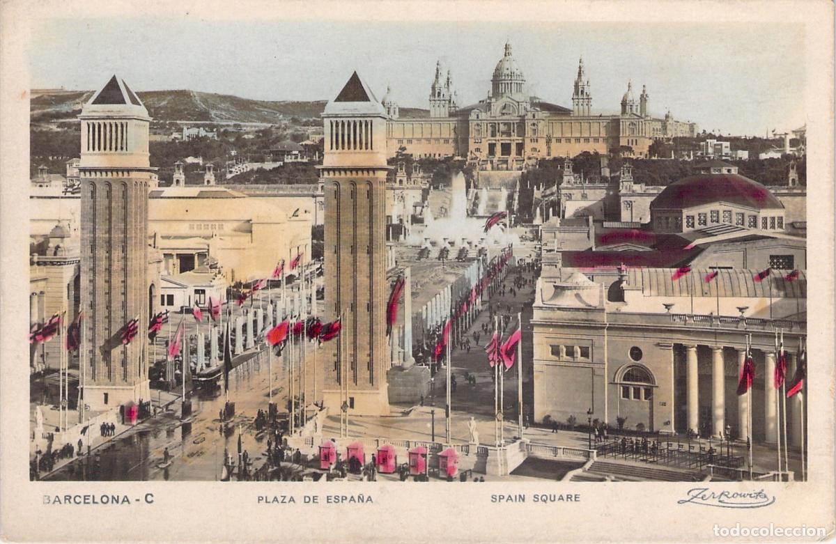 Postales: Postal Barcelona Plaza de Espa&ntilde;a Torres Venecianas y Palacio Nacional