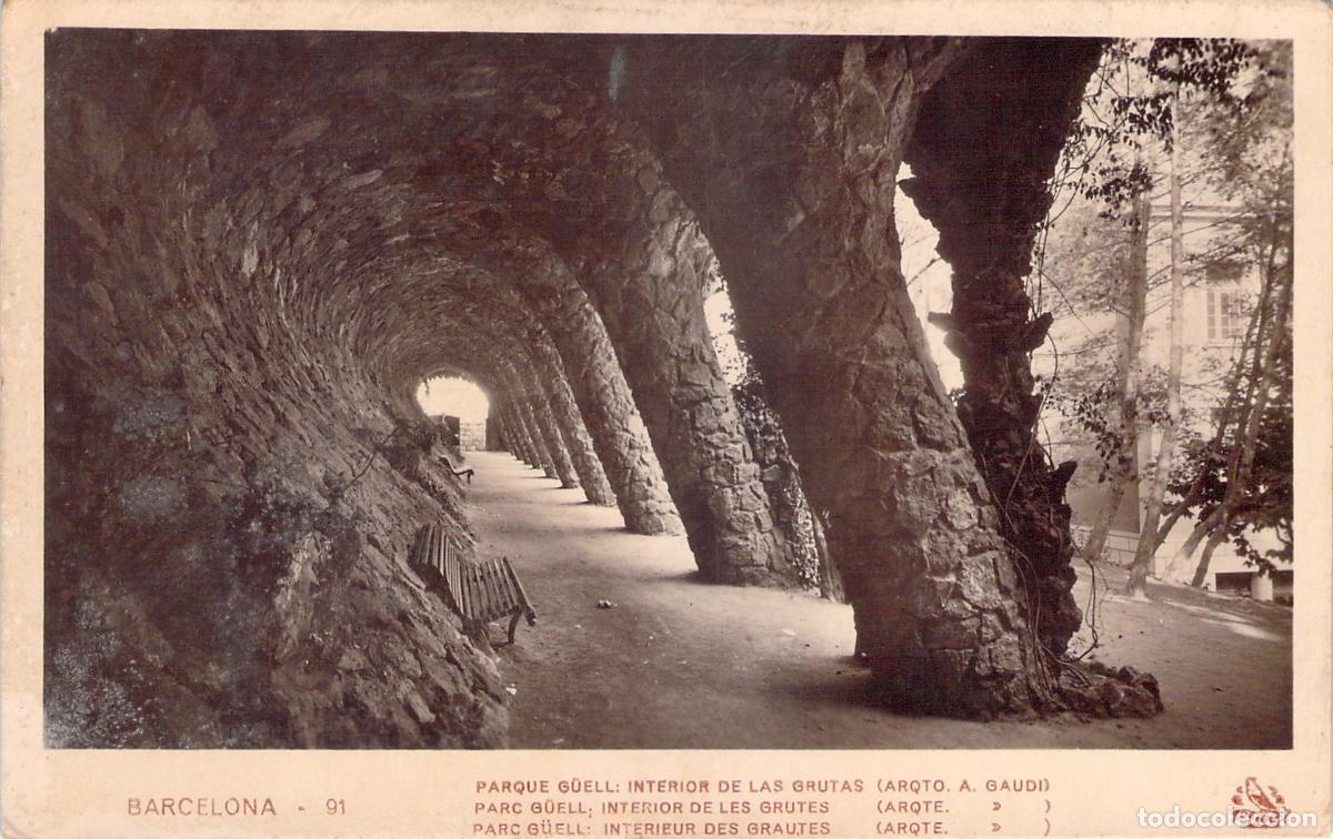 Postales: Postal de Barcelona, Interior de las Grutas del Parque G&uuml;ell por Gaud&iacute;
