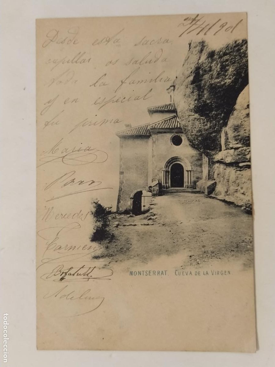 Postales: MONTSERRAT - CUEVA DE LA VIRGEN - REVERSO SIN DIVIDIR - POSTAL ANTIGUA CIRCULADA -(116.071)