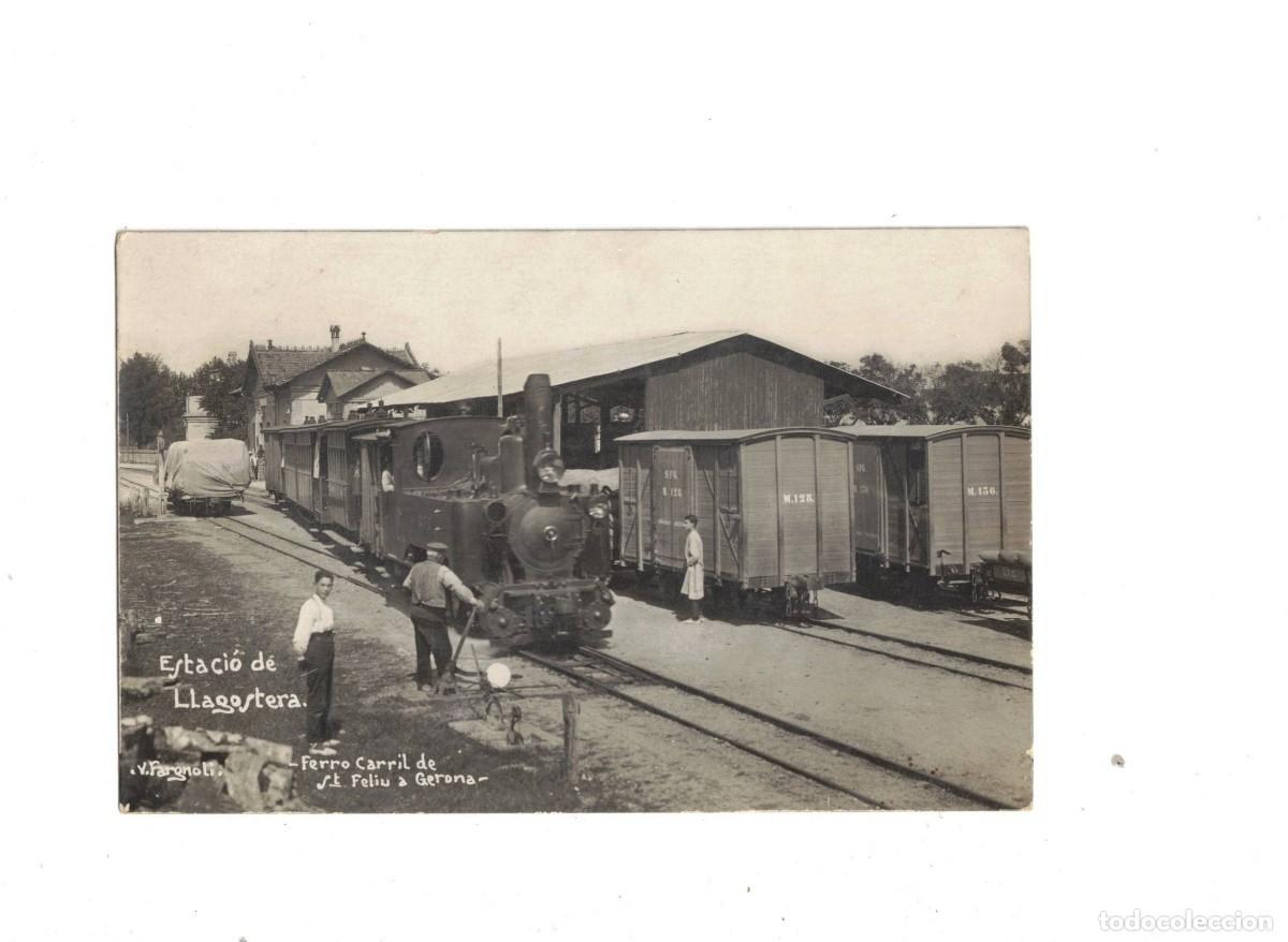 Postales: LLAGOSTERA. ESTACI&Oacute;. FERROCARRIL SANT FELIU A GERONA. FARGNOLI