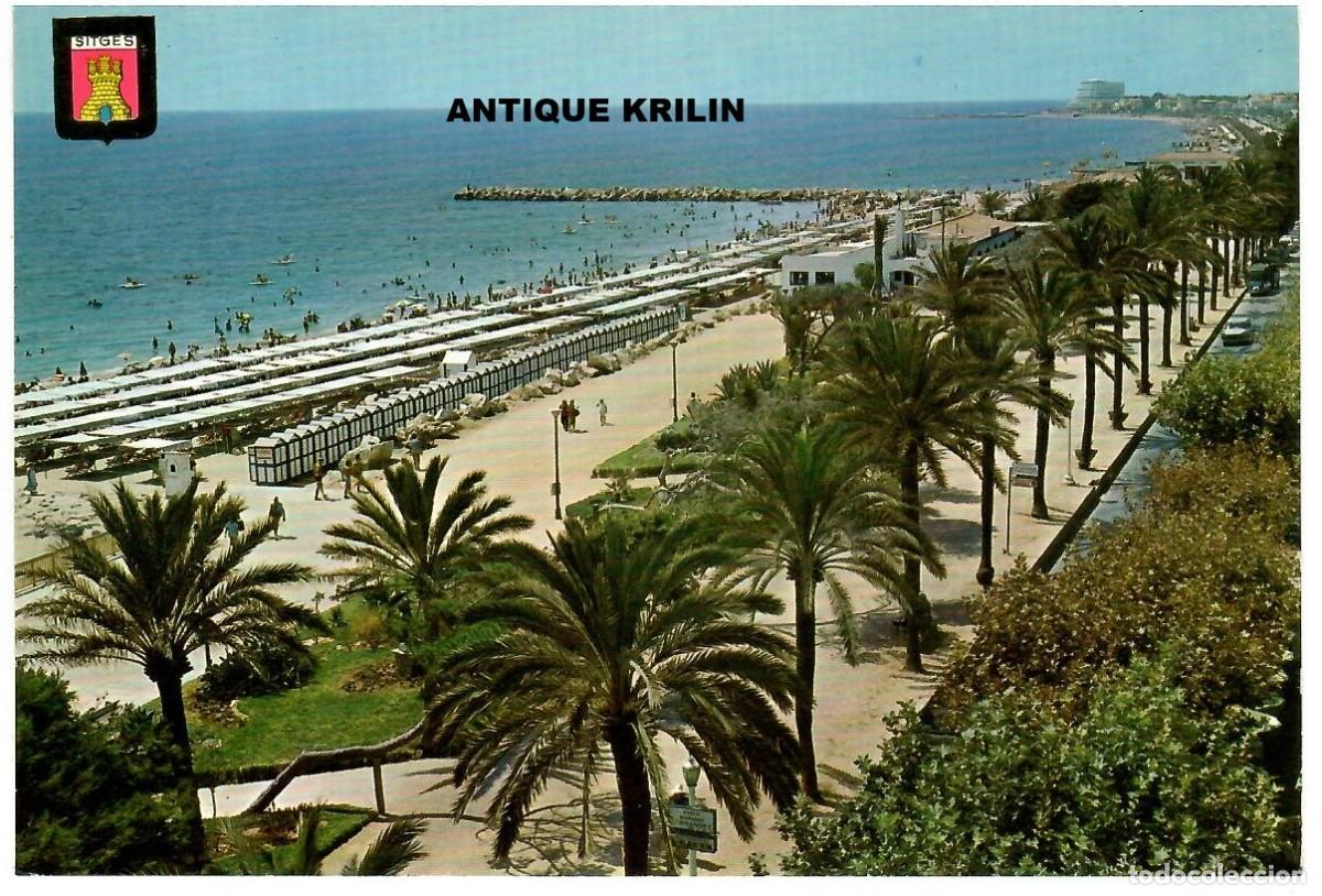 Postales: SITGES N&ordm; 3605 PASEO DE LA RIBERA Y PLAYA / ESCUDO DE ORO / SIN FRANQUEAR
