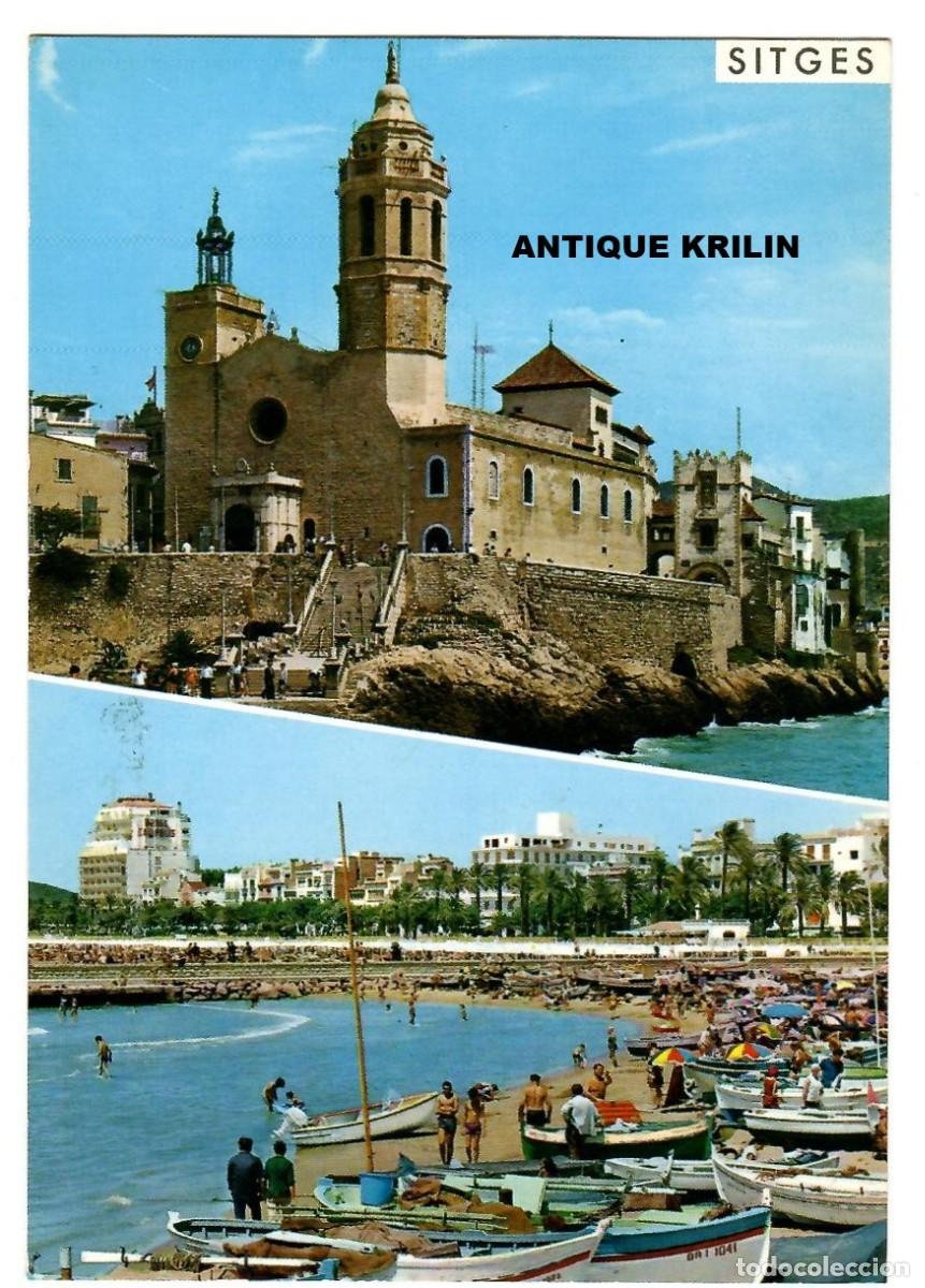 Postales: SITGES N&ordm; 13 IGLESIA Y PLAYA / EDICION GARCIA GARRABELLA / SIN FRANQUEAR