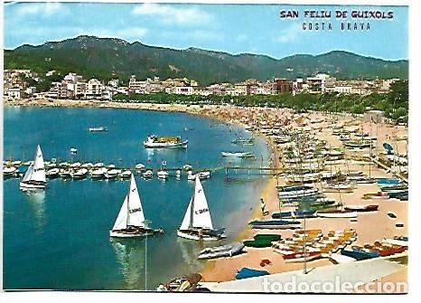 Postales: VISTA GENERAL DE LA PLAYA DESDE EL CLUB NAUTICO.- SAN FELIU DE GUIXOLS / GIRONA