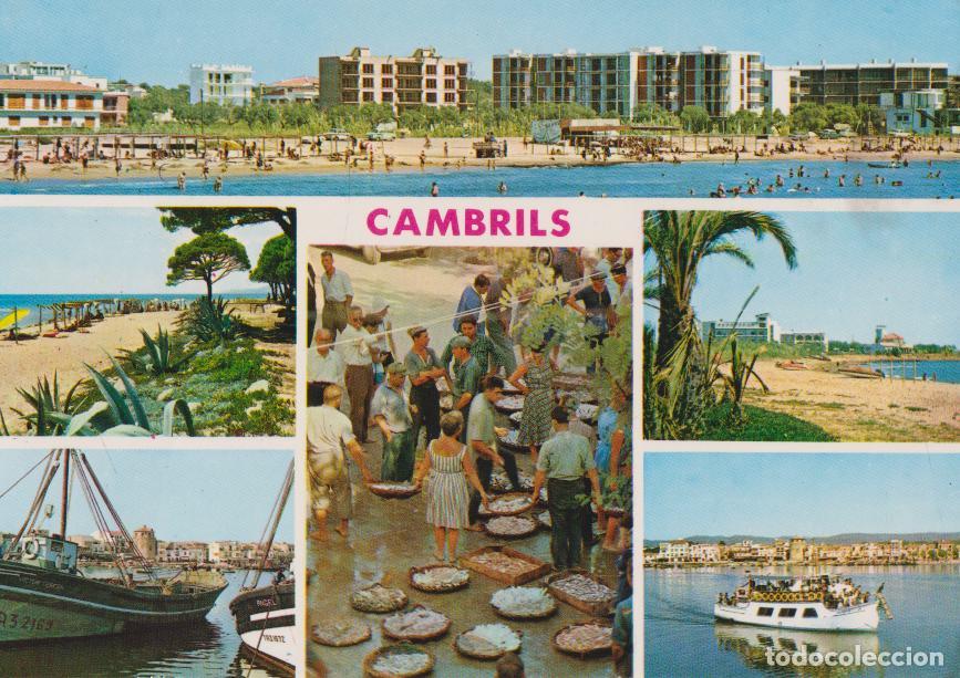 Postales: CAMBRILS (TARRAGONA) DIVERSOS ASPECTOS DE LA PLAYA - FOTO COLOR RAYMOND N&ordm;28 - CIRCULADA