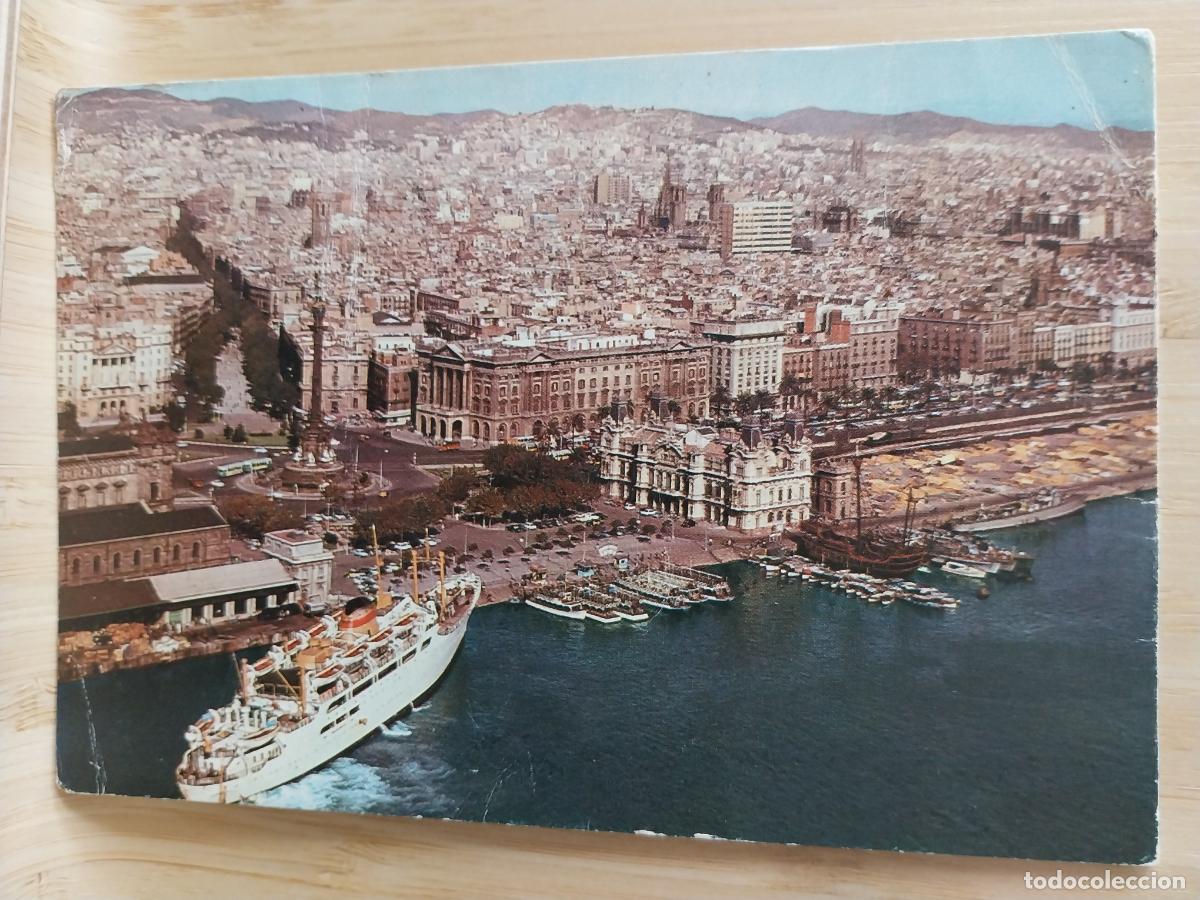 Postales: BARCELONA PUERTO POSTAL ESCRITA A&Ntilde;O 1973 BARCO SOBADA