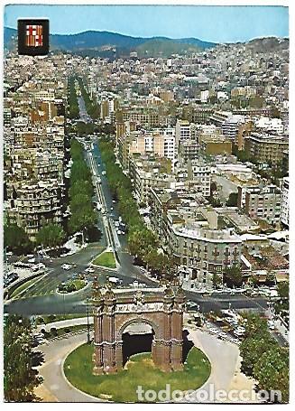 Postales: ARCO DEL TRIUNFO Y PASEO SAN JUAN. VISTA AEREA.- BARCELONA