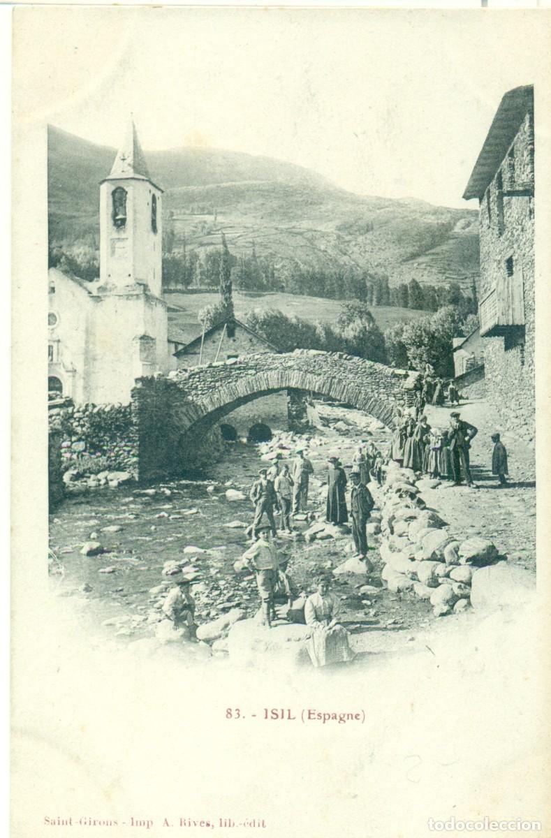 Postales: LLEIDA. ISIL. PUENTE, IGLESIA Y R&Iacute;O. HACIA 1900