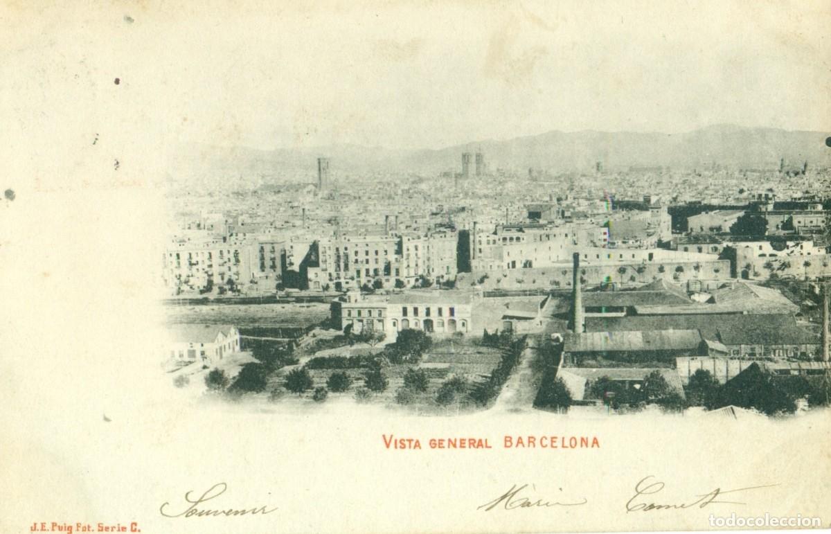 Postales: BARCELONA. VISTA GENERAL. ED. J.E. PUIG. CIRCULADA EN 1902.
