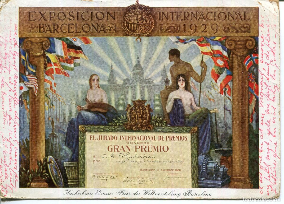 Cartes Postales: BARCELONA -EXPOSICI&Oacute;N INTERNACIONAL 1929-DIPLOMA GRAN PREMIO CERVEZA HACKER BR&Auml;U-M&Uacute;NICH