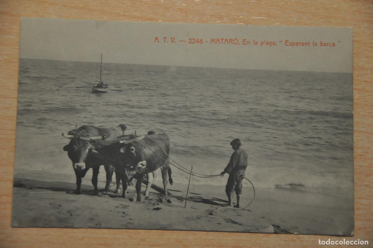Postales: postal mataro, en la playa esperant la barca atv 2246