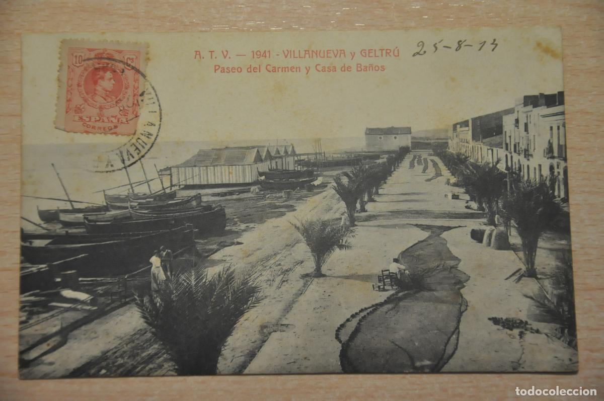 Postales: postal villanueva y geltru, paseo del carmen y casa de ba&ntilde;os atv 1941