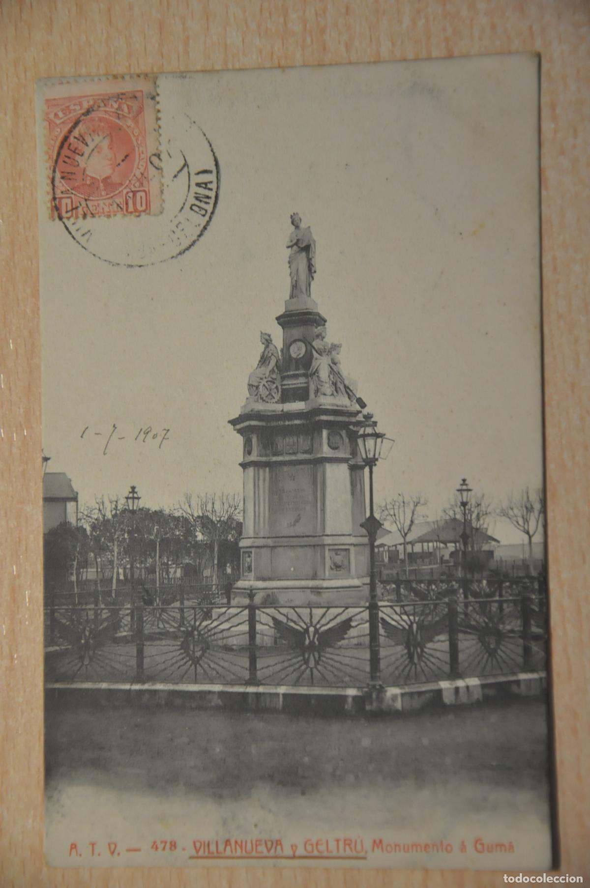 Postales: postal villanueva y geltru, monumento a guma atv 478