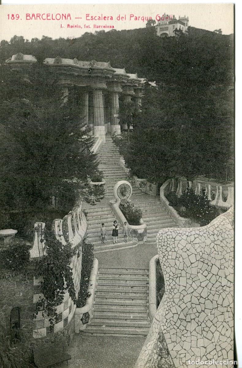 Postales: BARCELONA-ESCALERA DEL PARQUE G&Uuml;ELL-ENTRADA