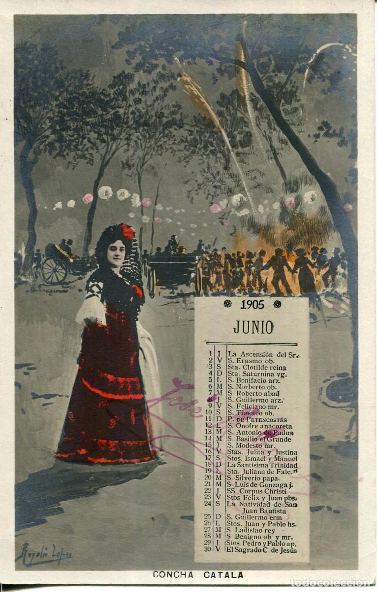 Cartoline: CALENDARIO JUNIO 1905-CONCHA CATAL&Aacute;- ILUSTRADOR ROGELIO L&Oacute;PEZ- LB BARTRINA -SIN DIVIDIR-