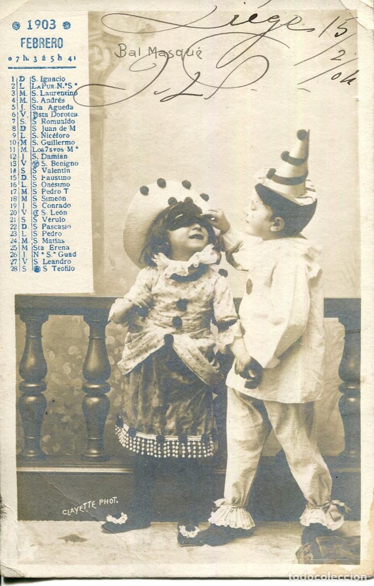 Cartoline: CALENDARIO FEBRERO 1903- LB BARTRINA -SIN DIVIDIR-