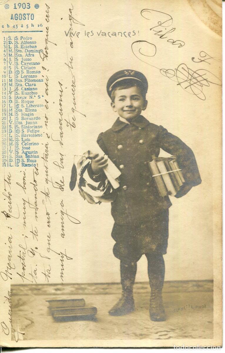 Cartoline: CALENDARIO AGOSTO 1903- LB BARTRINA -SIN DIVIDIR-