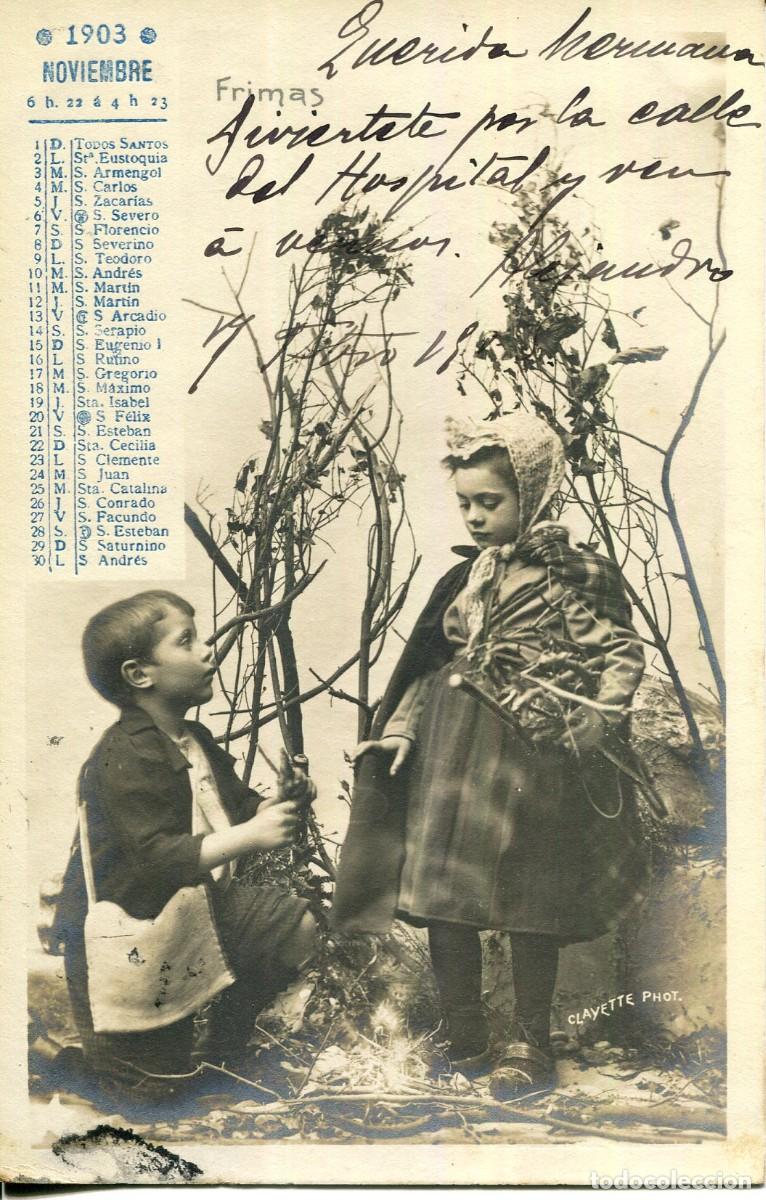 Cartoline: CALENDARIO NOVIEMBRE 1903- LB BARTRINA -SIN DIVIDIR-