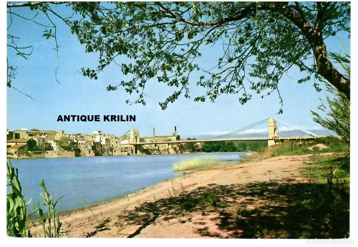 Postales: AMPOSTA N&ordm; 5 PUENTE COLGANTE SOBRE EL RIO EBRO / SOBERANAS - LIB. ROIG / SIN FRANQUEAR