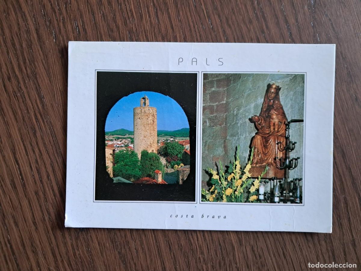 Postales: postal de Espa&ntilde;a, Torre de les hores i talla de la verge, Pals, Costa Brava. escrita, a&ntilde;o 2001.