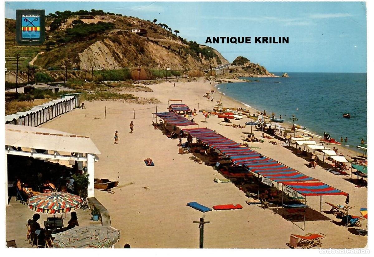 Postales: SAN POL DE MAR N&ordm; 2209 PLAYA DEL MOR&Eacute; / ESCUDO DE ORO / FRANQUEADA