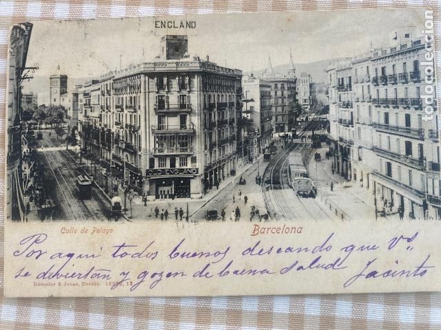 Postales: BARCELONA , Calle de Pelayo, ROMMLER & JONAS, Escrita 1904. Dorso sin dividir