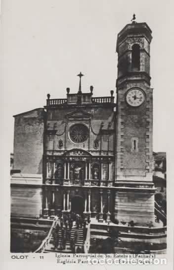 Postales: GERONA OLOT IGLESIA SAN ESTEBAN ESCRITA