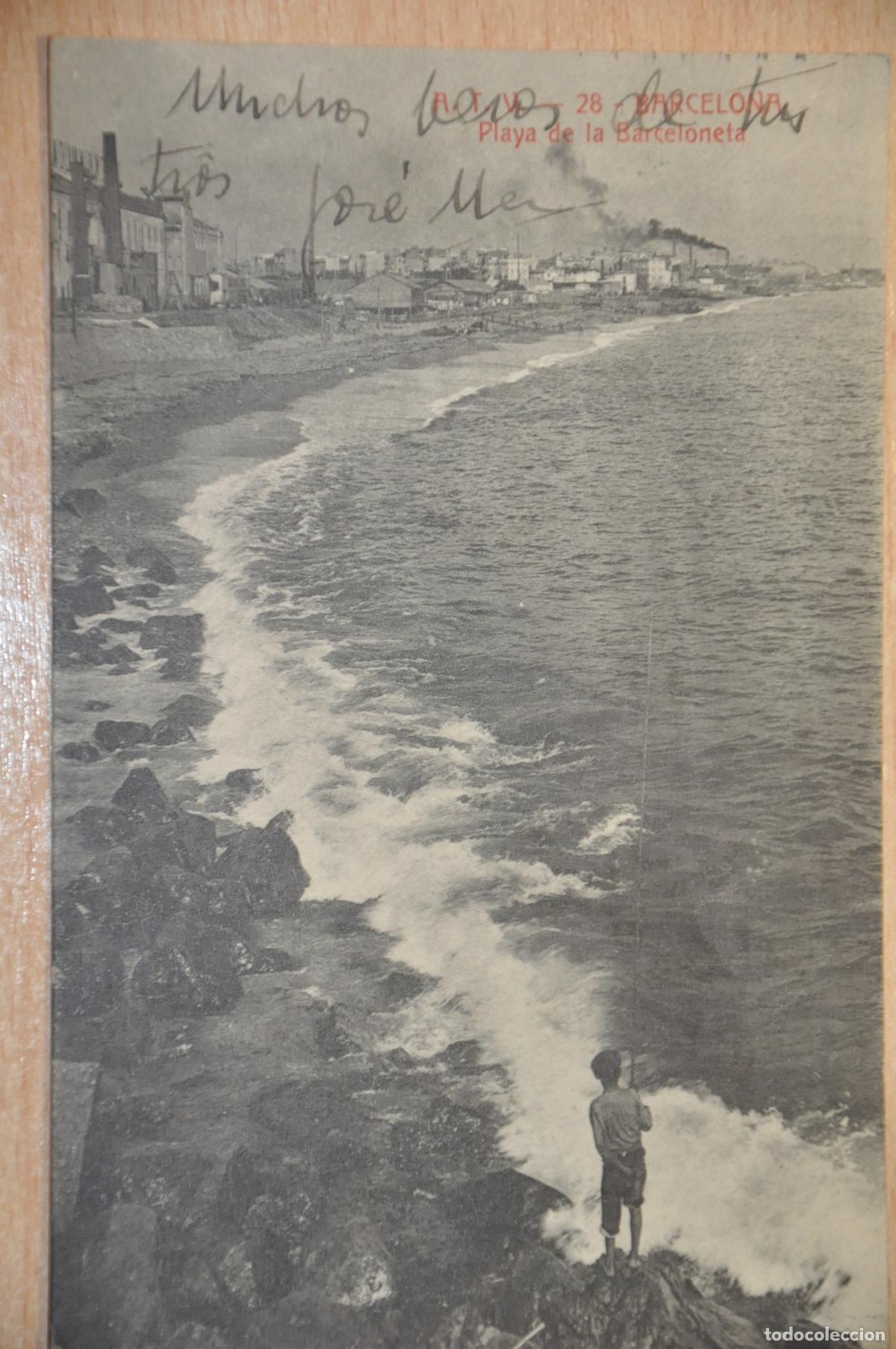 Postales: postal barcelona, playa de la barceloneta atv 28