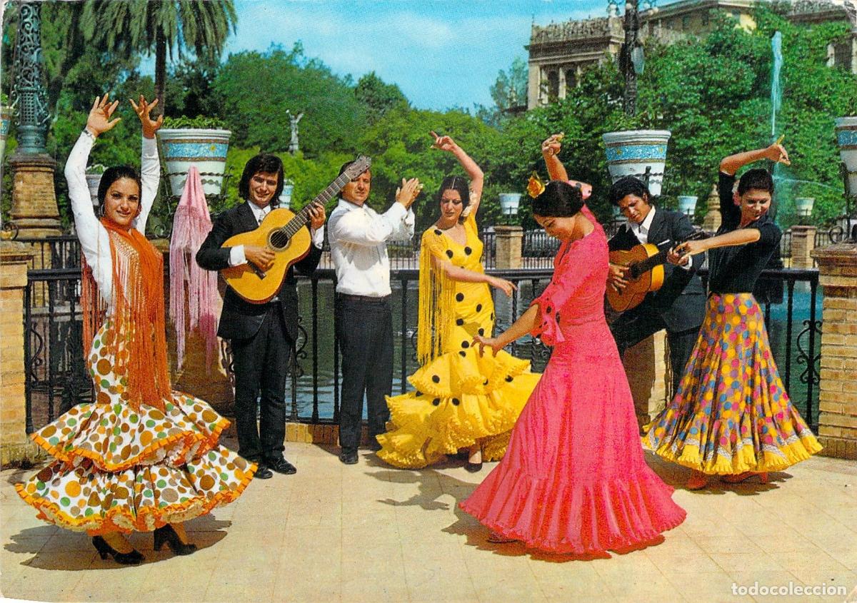 Postales: Postal de Espa&ntilde;a T&iacute;pica con Baile Flamenco y Guitarristas