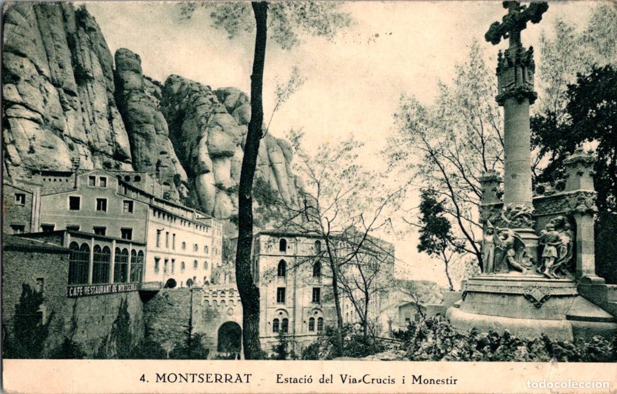 Postales: Montserrat-Estaci&oacute; del Via Crucis i Monestir -Uni&oacute; d'Escolans - Publicidad Hotel Restaurant-137x88mm