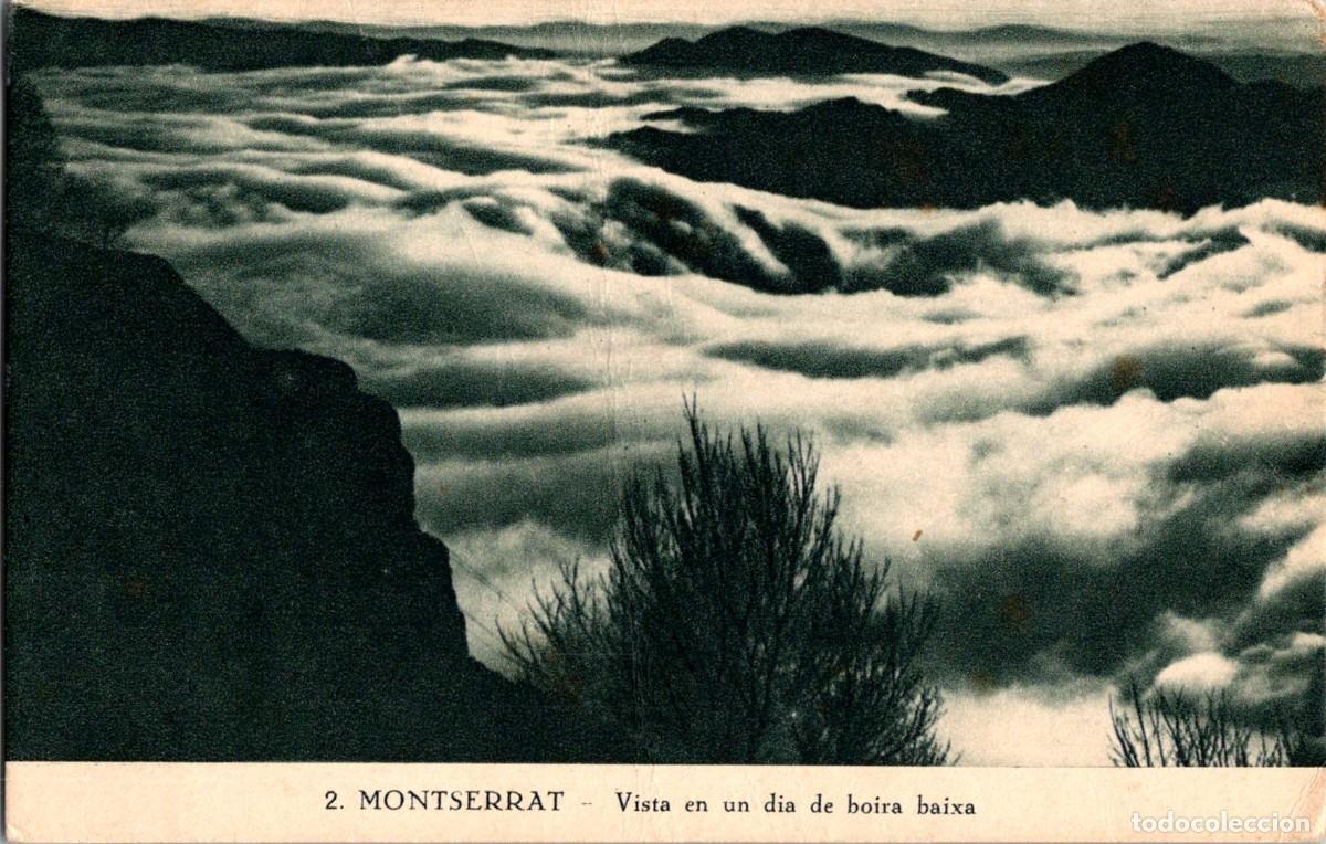 Postales: Montserrat - Vista en un dia de boira baixa - Uni&oacute; d'Escolans - Pub. Hotel Restaurant - 138x89mm