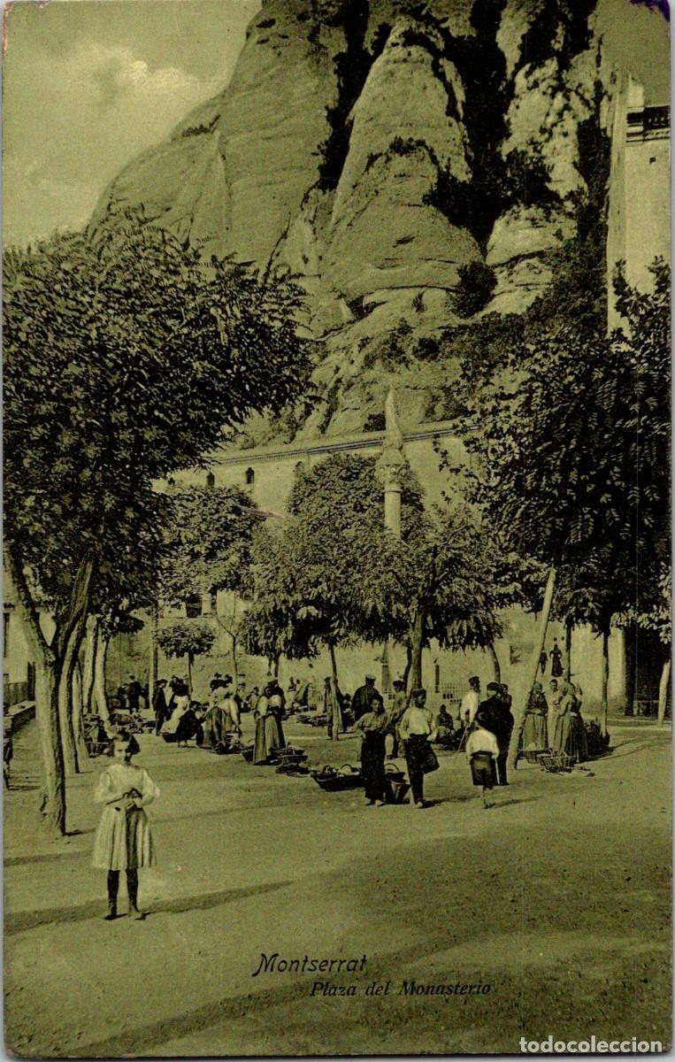 Postales: Montserrat - Plaza del Monasterio - A. G. de L. Roca-Tonalidad Verdosa - 137x875mm - Rara Edici&oacute;n