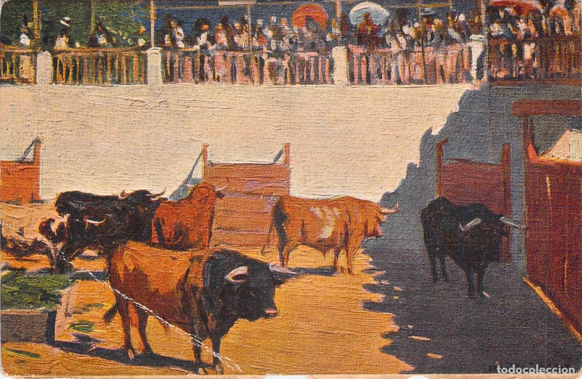 Postales: Postal de Mariano Bertuchi: En los corrales de la plaza de toros